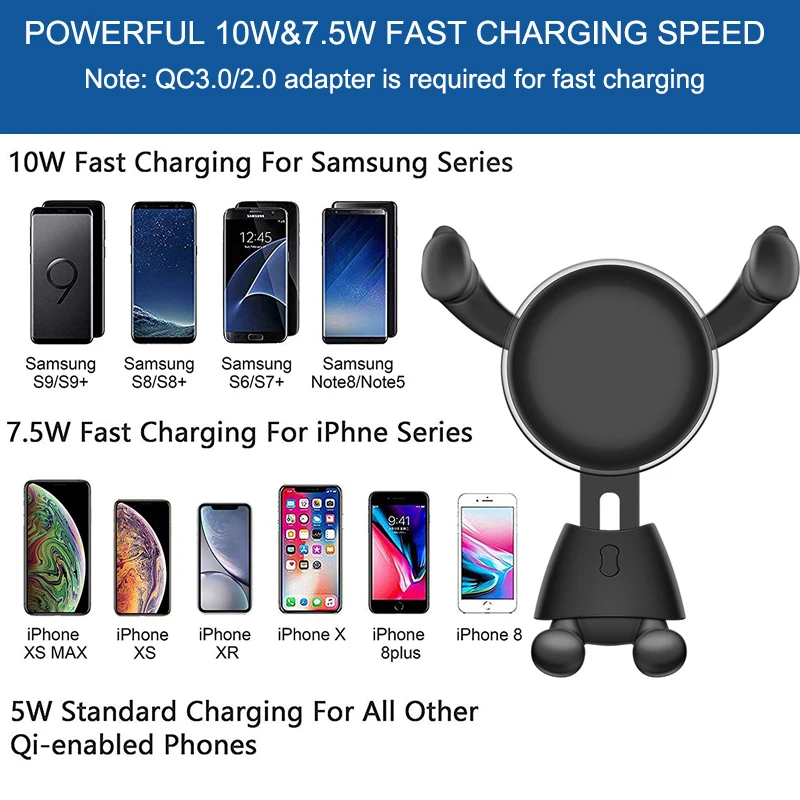 Lewoer Qi автомобильное беспроводное зарядное устройство для iPhone XS Max XR 8 samsung умный Инфракрасный держатель подставка вентиляционное отверстие гравитационный Автомобильный держатель для телефона