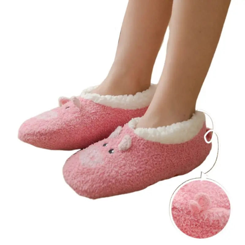 Женские Зимние коралловые бархатные теплые пушистые носки-тапочки с рисунком кролика, поросенка, собаки AXYD