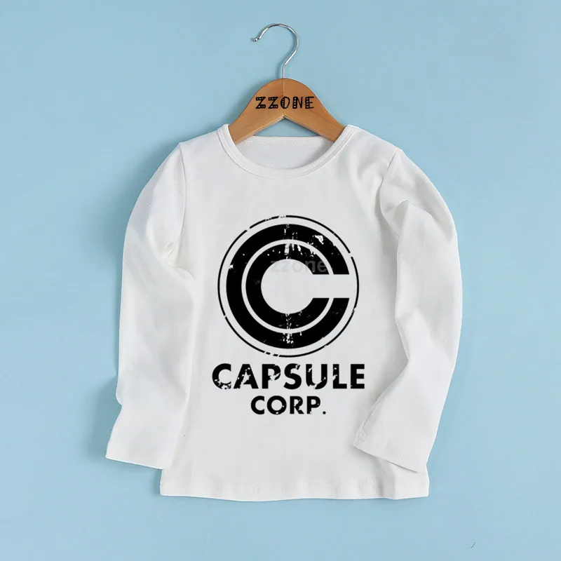 Dragon Ball Z чехол Capsule Corp. Забавная детская футболка с принтом логотипа повседневная одежда для малышей футболка с длинными рукавами для мальчиков и девочек LKP5215 - Цвет: whiteC