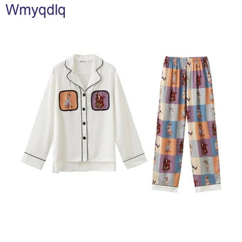 

Wmyqdlq Pajamas Women Spring And Summer Ice Silk Long-Sleeved Thin Section Sweet Simulation Silk Home Service Two-Piece Suit