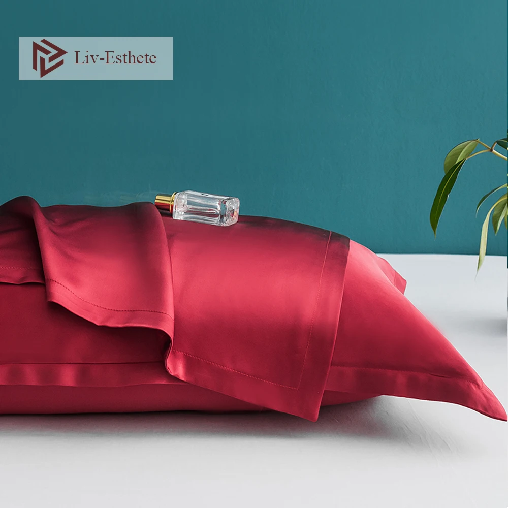 

Liv-Esthete Wine Red Pure 19 Momme Silk Luxury Beauty Pillowcase Bed Pillow Cover Healthy Hair For Women Man Gift Free Shipping