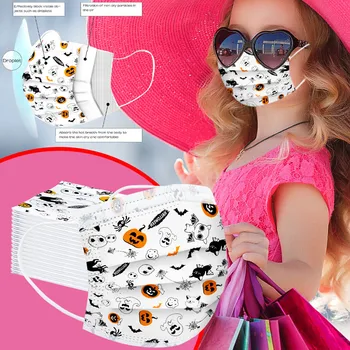 

50/40/30/20/10pcs Printed Cartoon Masks For Kids Halloween Cosplay Party Mouth Mask Dustproof Washable Reusable Mouth-muffle#Y5