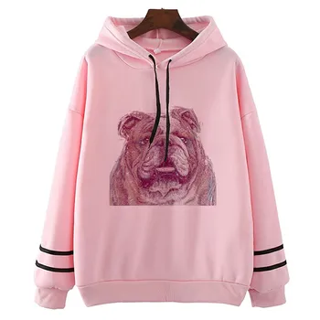 

Bulldog Print Autumn Women Work Shirts CreW Neck Comfort Soft Hoodies Long Sleeve Womens Women Shirt StreetWear