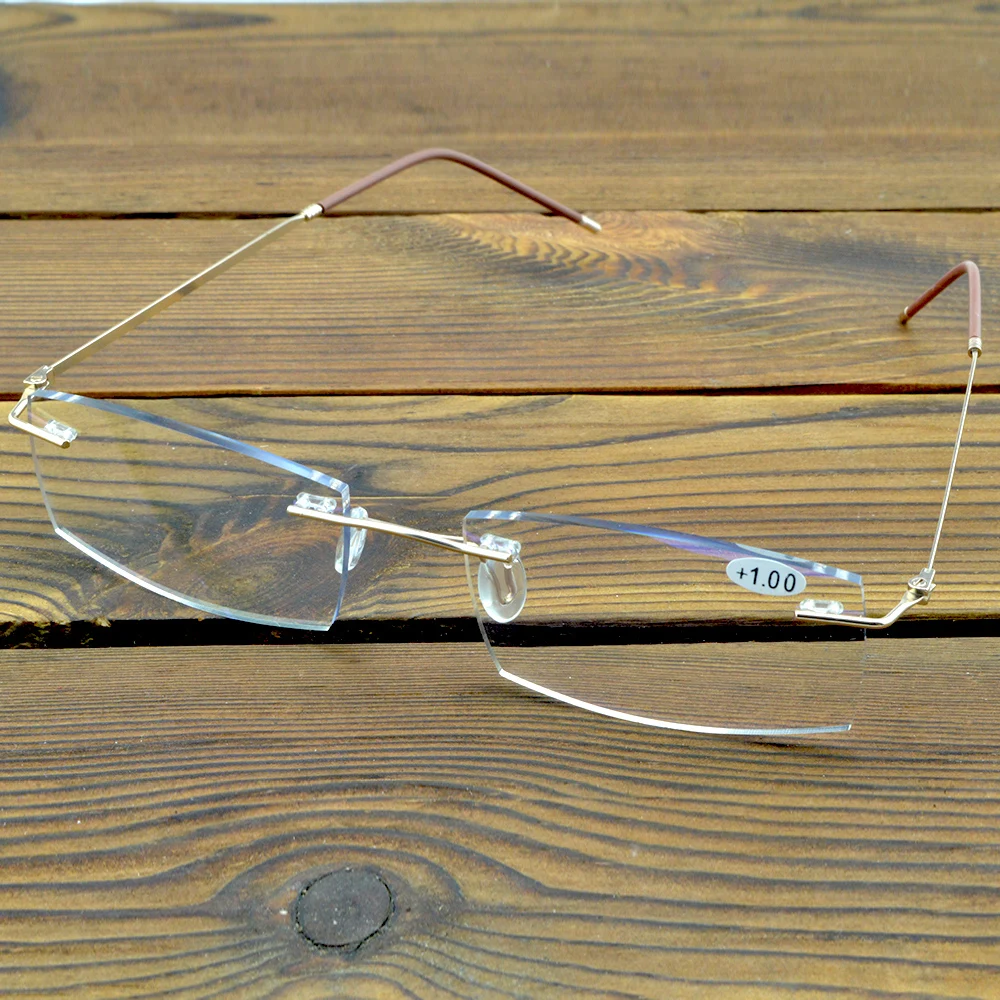 Titanium Alloy 15 Layers Coated Medical Silicone Nose Pads Antislip Temple Rimless Frame Reading Glasses +0.75 +1 +1.25To+4