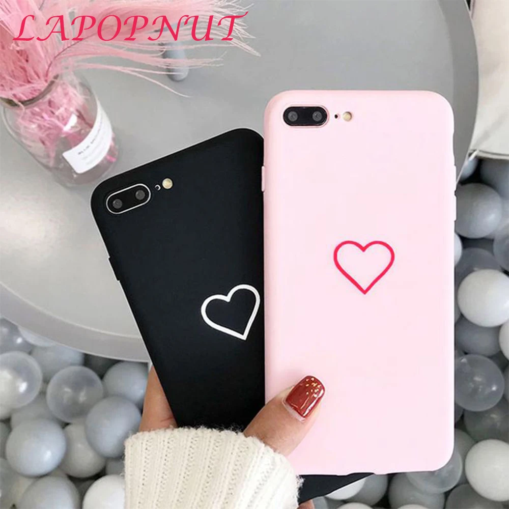 

LAPOPNUT Heart Silicon Soft Case for IPhone 11 Pro Xr X Xs Max 7 Plus 8 6S 6 5 5S SE Cute Shockproof TPU Bumper Cover Matte Capa