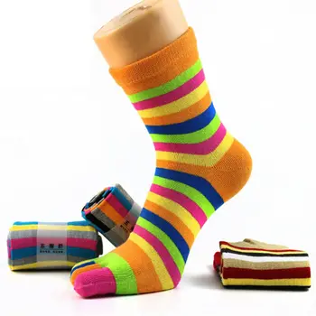 

Women's Girl Cotton Colorful Striped Five Finger Toe Socks Fashion Rainbow Socks Casual Sports Low Cut Breathable