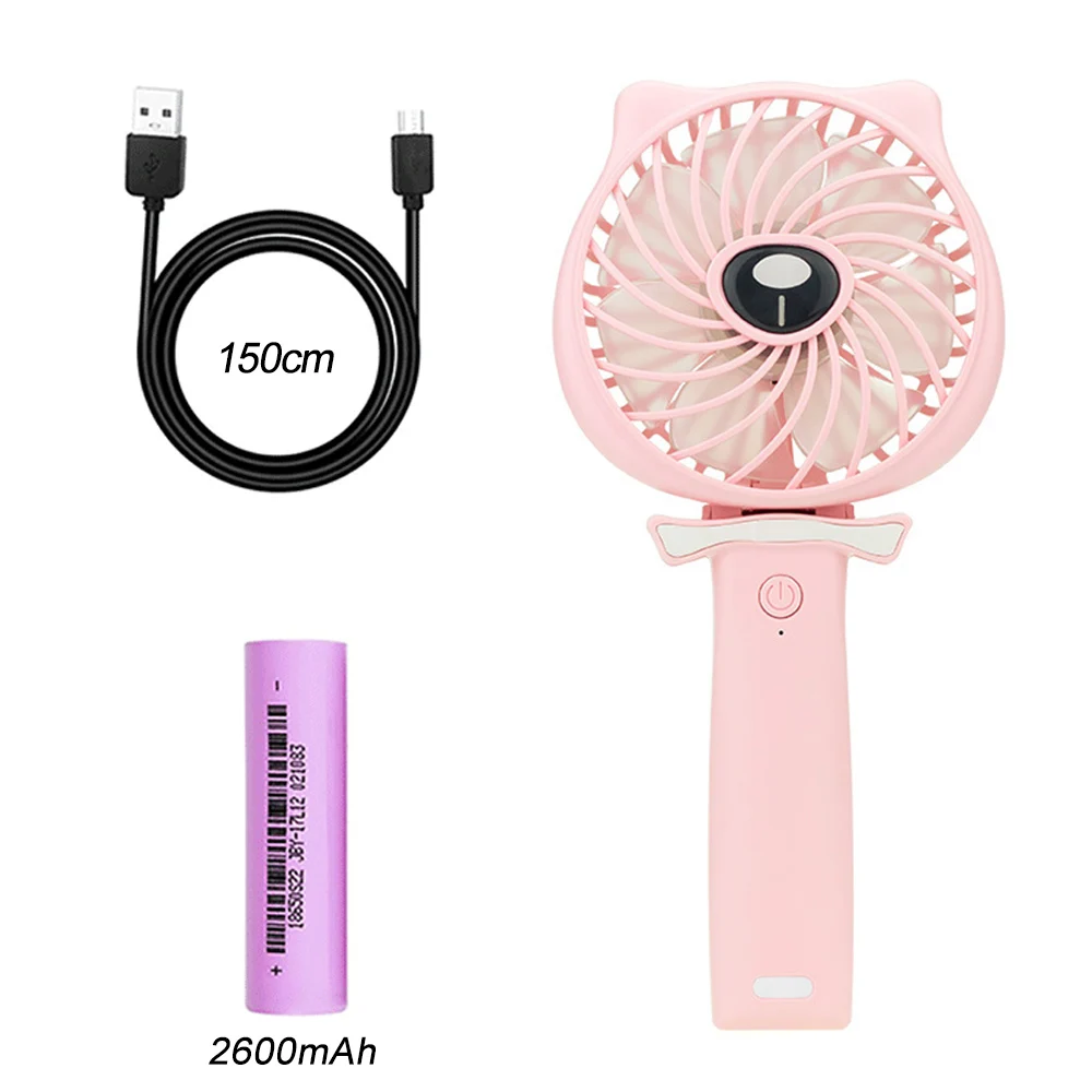 pink 2600mAh Портативный складной мини-вентилятор Ручной регулируемый 3 скоростной работающий на перезаряжаемой батарее USB вентиляторы Настольный вентилятор для офиса путешествий - Цвет: pink 2600mAh