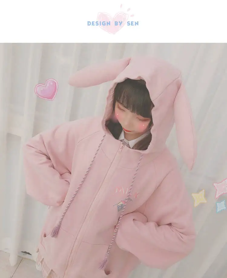 Harajuku милые стильные толстовки с капюшоном, Толстовка для школьниц, зимние свободные тонкие толстовки на молнии с героями мультфильмов, толстовки с капюшоном, женская уличная одежда