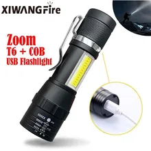 Lanterna led portátil t6 cob luz lanterna recarregável built-in bateria zoom lanterna 3 modo à prova dwaterproof água tocha de emergência