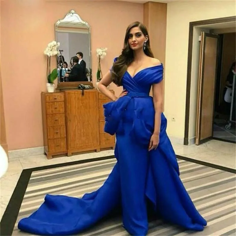 

Royal Blue Long Women Elegant Formal Latest Evening Dress Designs 2018 Vestido Robe De Soiree cap sleeve Mother bride dresses