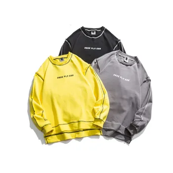 

2019 Autumn New Korean Trend Men's Round Neck Long Sleeve Solid Color Letter Print Loose Casual Pullover
