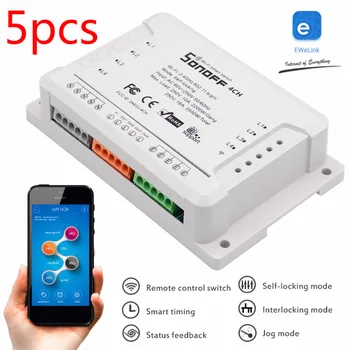 

5pcs Sonoff 4CH PROR3 4 Channel Smart Wireless WiFI Switch Home Auto Wireless Time APP Remote Works With Alexa Google Home