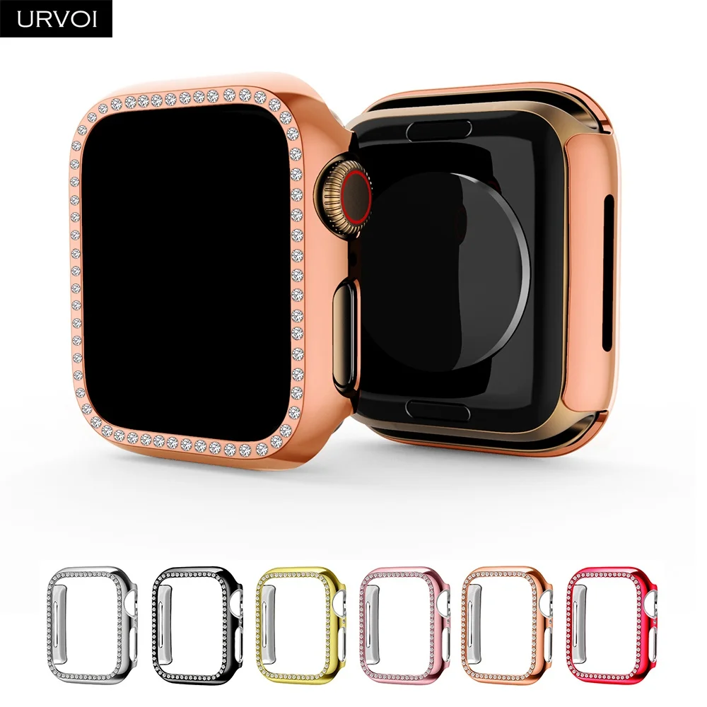 URVOI чехол для Apple Watch series 5 4 32 гальванический пластиковый бампер жесткий каркас Блестящий Цирконий сломанный стеклянный камень крышка для iWatch