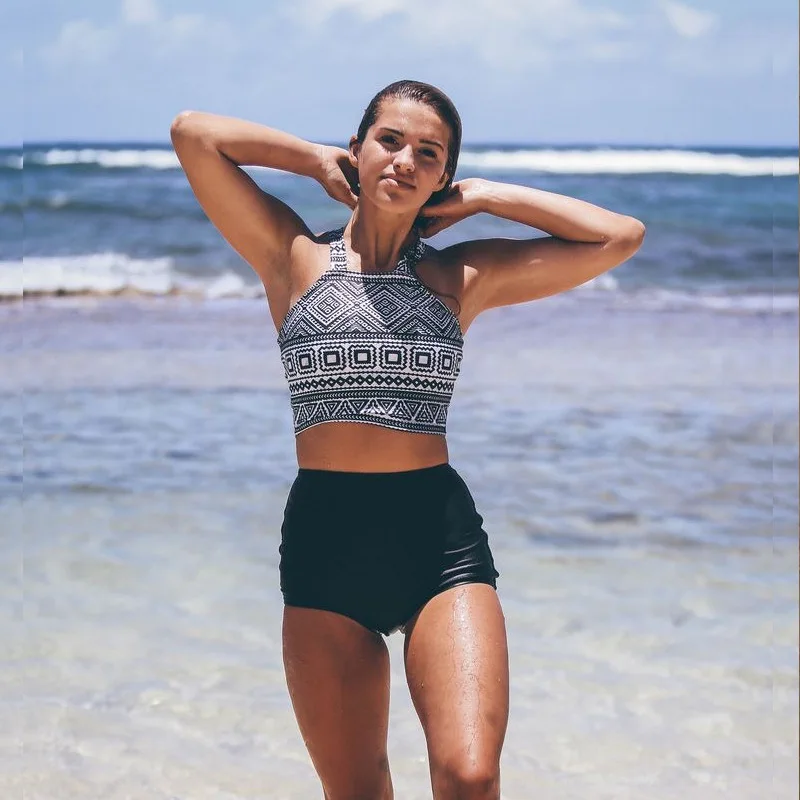 

2017 Europe And America Sexy Vest Sports Split Type Bikini WOMEN'S Swimsuit Hot Springs Slimming Swimwear Olive Flower 1914