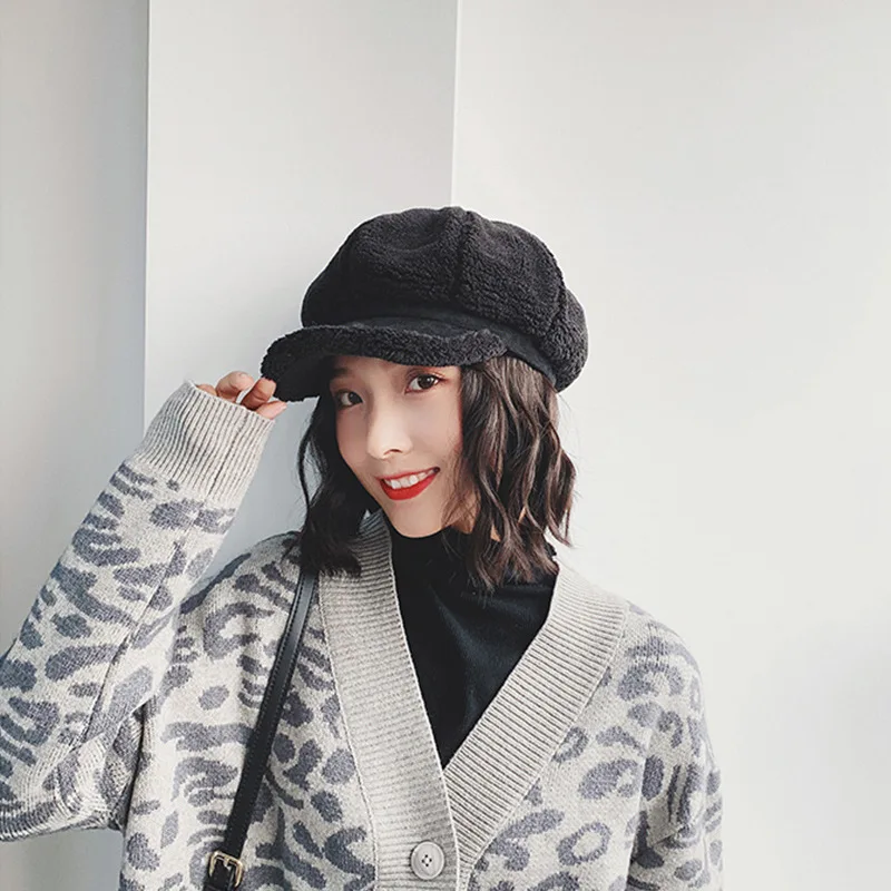 Шапка для девочки осень зима теплый берет мягкая Студенческая восьмиугольная шляпа