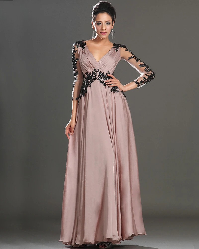 Wedding Party Dresses With Long Sleeve Formal Dress V Neckline Backless Mother of the Bride Dresses 2015 Illusion Sleeves Wedding Party Dresses With Long Sleeve Formal Dress V Neckline Backless Mother of the Bride Dresses 2015 Illusion Sleeves