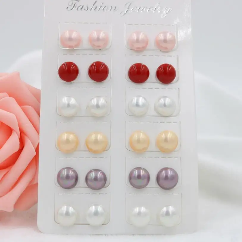 New 1009+++A full dozen of 12 pairs 10mm half face shell stud earrings wholesale | Украшения и аксессуары