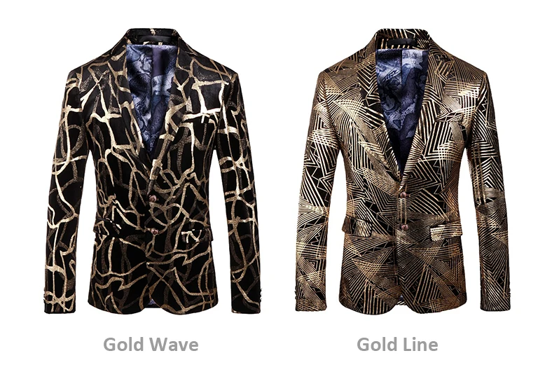 Новое поступление золотой фольги цифровой печати ночной клуб мужская мода Тонкий Блейзер с превосходная льняная ткань мужская одежда