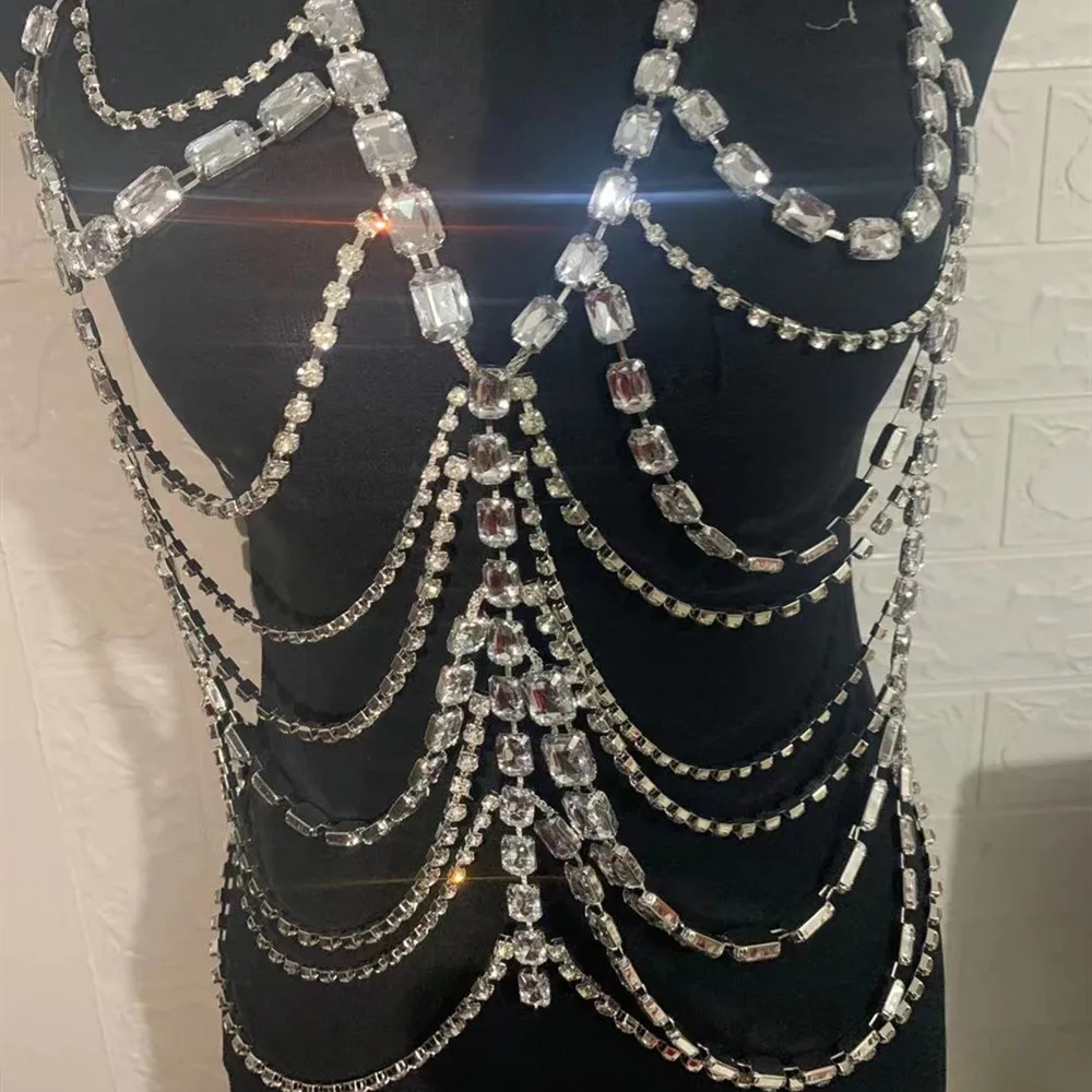 Body Chain Top Rhinestones, Rhinestone Chest Chain Vest