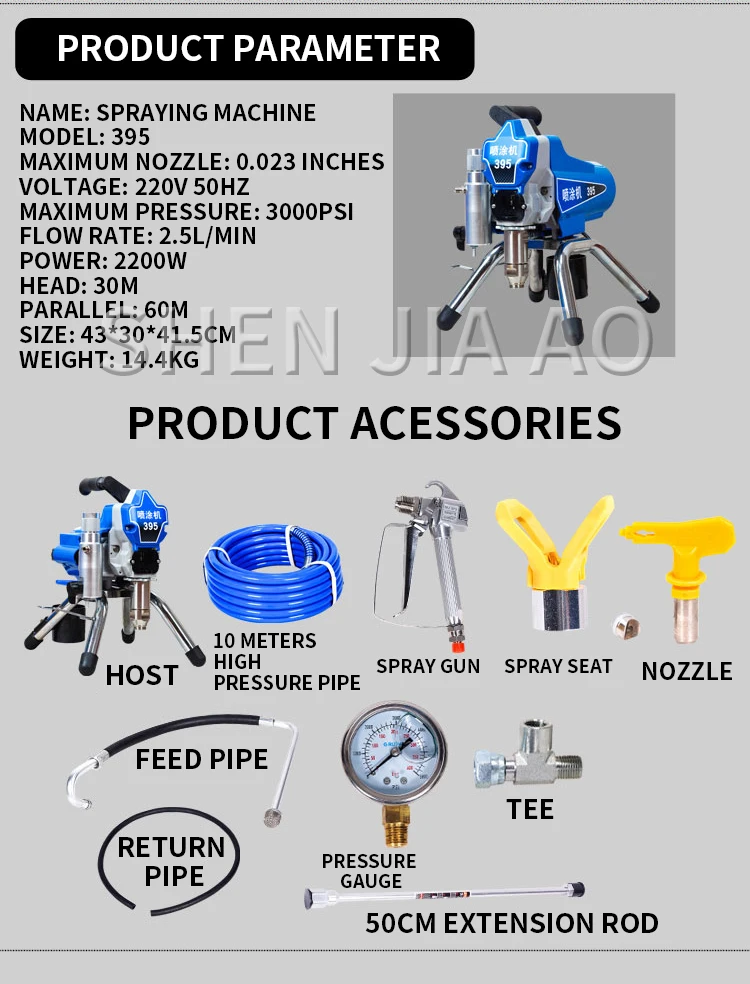 395 High Pressure Airless Latex Paint Spraying Machine 2200W Wall Coating Paint