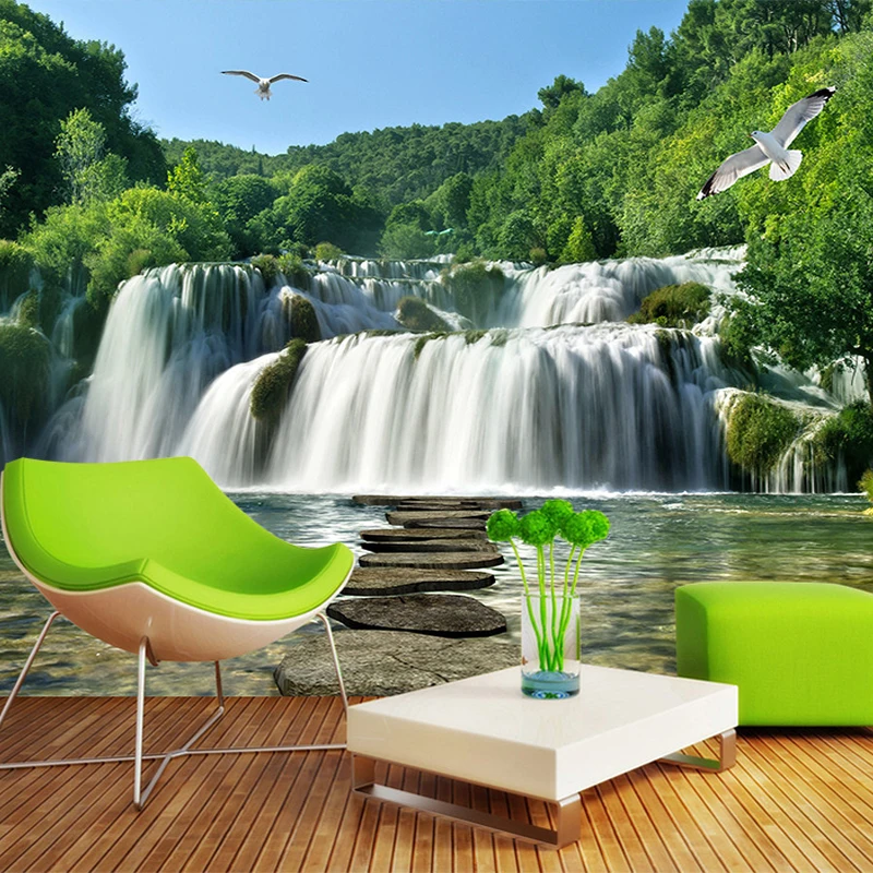 

Dropship Custom Chinoiserie Wall Papers Landscape Waterfall 3D Stereo Mural Background Wall Home Decor Wallpaper For Walls 3D
