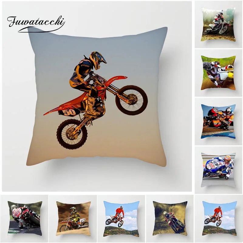 Fuwatacchi Extreme Speed Cushion Cover Motorcycle Sports Throw Pillow Cover For Home Chair Decoration Square Soft Pillowcases