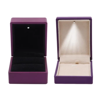 

2Pcs LED Lighted Necklace Box Rubber + Plush Pendant Case for Jewelry Display Wedding Valentine's Day Gift (Purple)