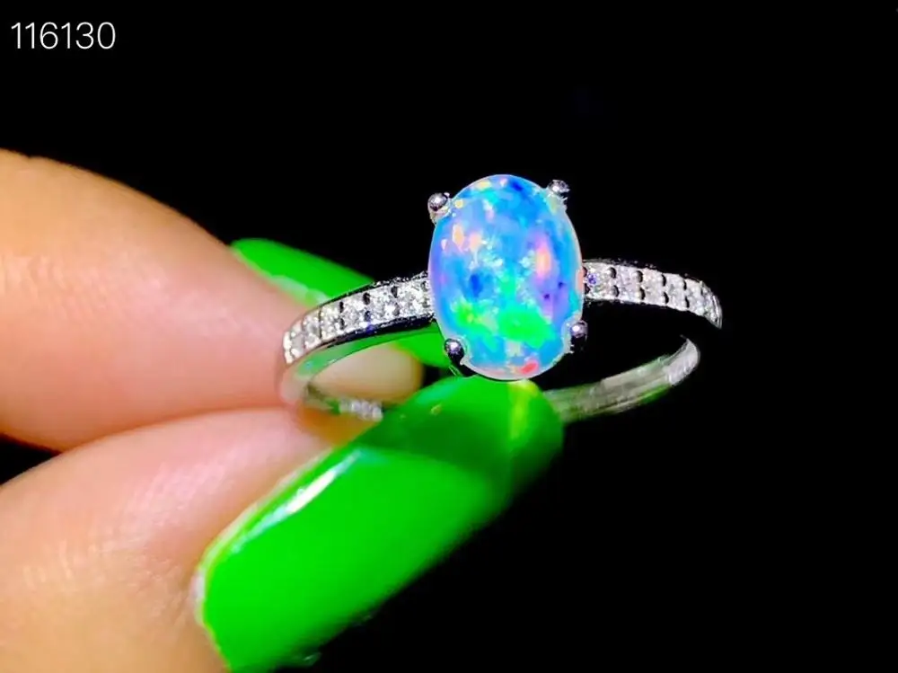 

New natural opal ring 925 silver simple and clear new main stone size 6x8mm