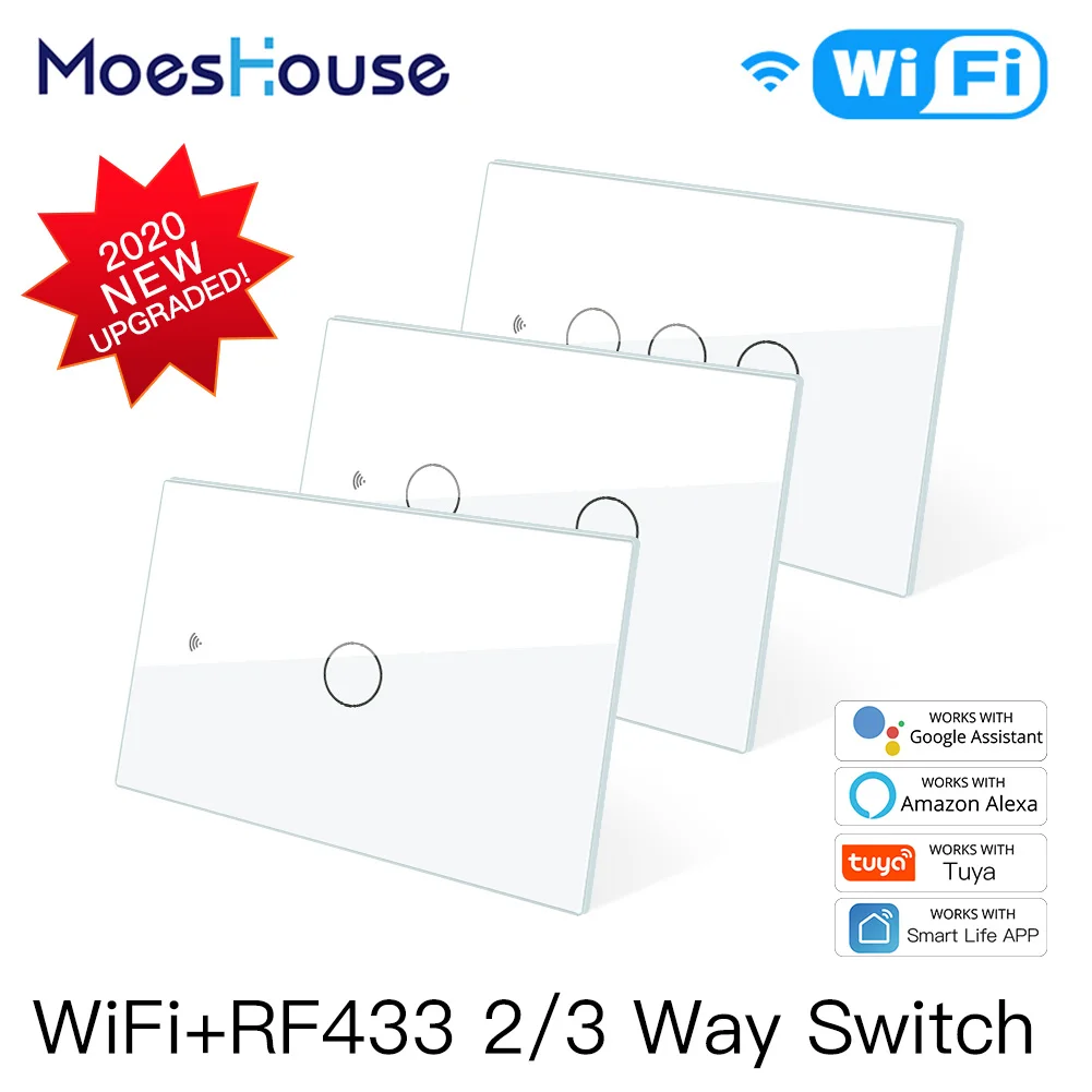 

Smart Glass Panel Switch Smart Life/Tuya App Multi-Control Association, Voice Control with Alexa,Google Home,1/2/3 Gang