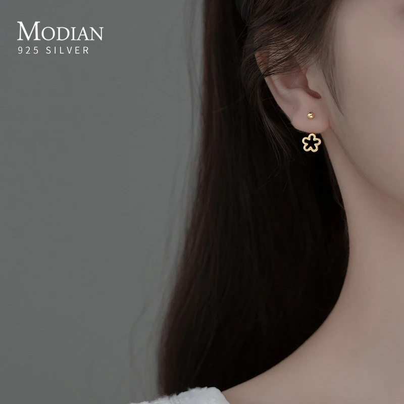 Modian 925 Sterling Silver Simple Cute Matte Flower Ear studs Fashion Girls Stud Earrings For Women Fine Jewelry Accessories | Украшения и