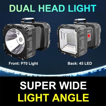

Super Bright Double Head Flashlight Searchlight USB Rechargeable Portable Outdoor Emergency Light Solar Work Light Fishing Light