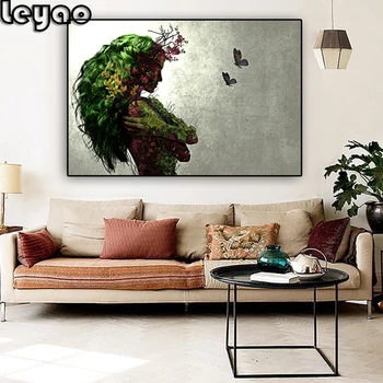 

Portrait Posters Diamond embroidery Sexy Girl With Butterfly Flower Feathers Diamond Painting Full square/round For Home Decor