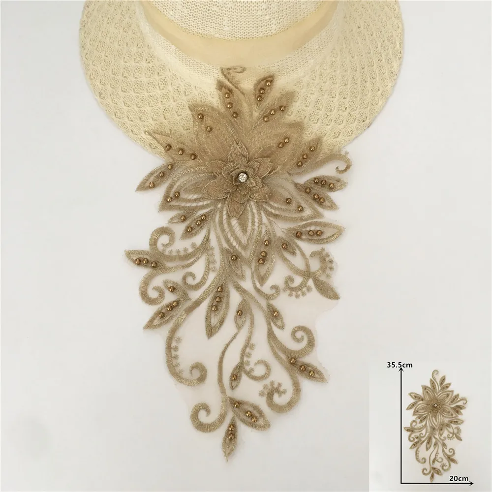 Новое поступление золотая вышивка ABS жемчужный кружевной воротник 3D цветок