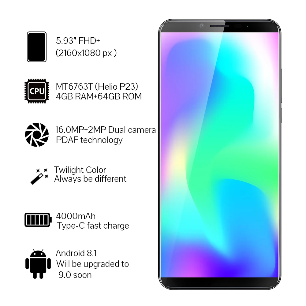 Сотовый телефон Cubot X19 5 93 дюймовый экран Android 8.1 Helio P23 восемь ядер 4000 мАч 4 ГБ ОЗУ 64