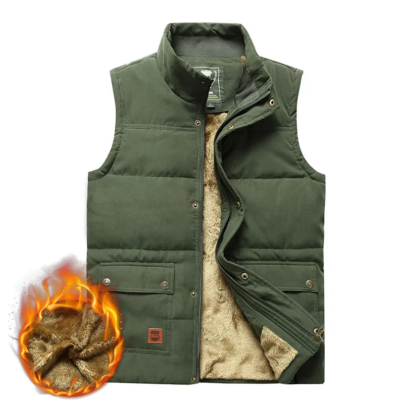 

Mens Winter Sleeveless Jacket Fleece Thick Warm Vest Men's Casual Outwear Gilet Homme Vest Plus Size 5XL Multi Many Pocket Vest