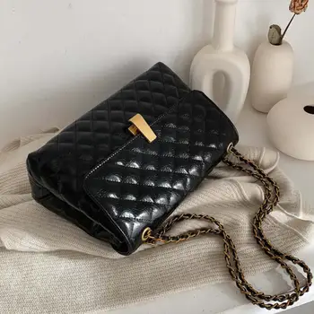 

Elegant Female Large Crossbody Bag 2019 New Quality PU Leather Women's Designer Handbag Plaid Lock Chain Shoulder Messenger Bag