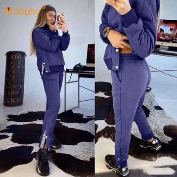 

2020 Autumn Winter Casual Plus Velvet Letters Women Set Pullover Sweater + Pants 2 Two-Piece Female Home Wear Sports Pants Suit