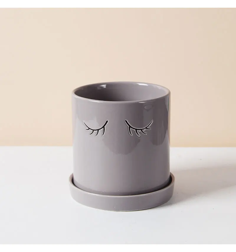 Nordic ins eyes ceramic flowerpot eyelashes cute indoor succulent planting cactus potted desktop decoration home decoration