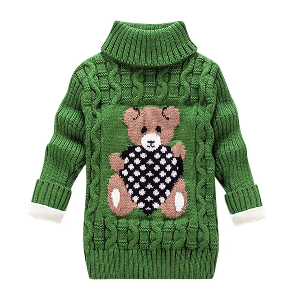 Детский свитер; свитер для маленьких девочек и мальчиков с принтом медведя; вязаная крючком плюшевая одежда; рождественские детские свитера; трикотажная одежда Navid - Цвет: Зеленый