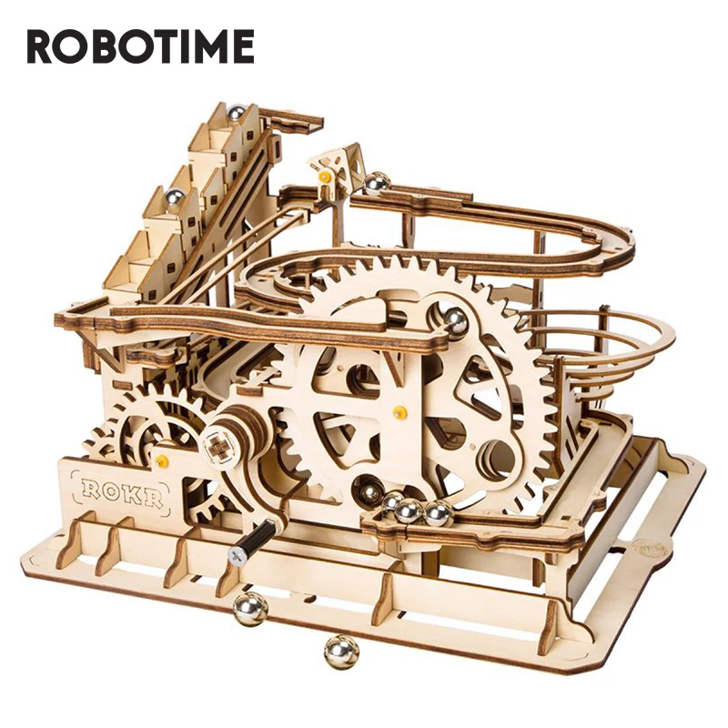 Robotime ROKR DIY Marble Run Blocks игра 3D деревянная головоломка Waterwheel модель американских