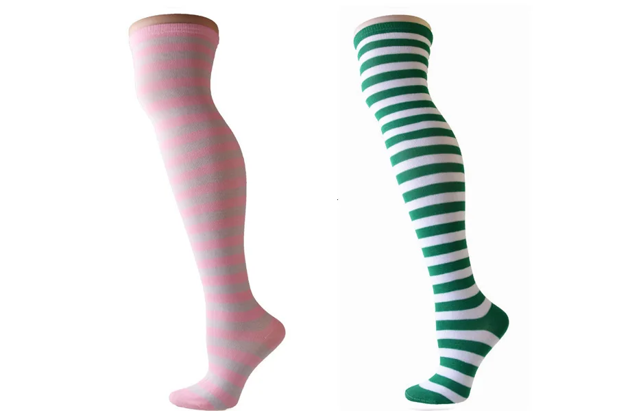 Осенние и зимние сексуальные модные цветные полосатые косплей носки