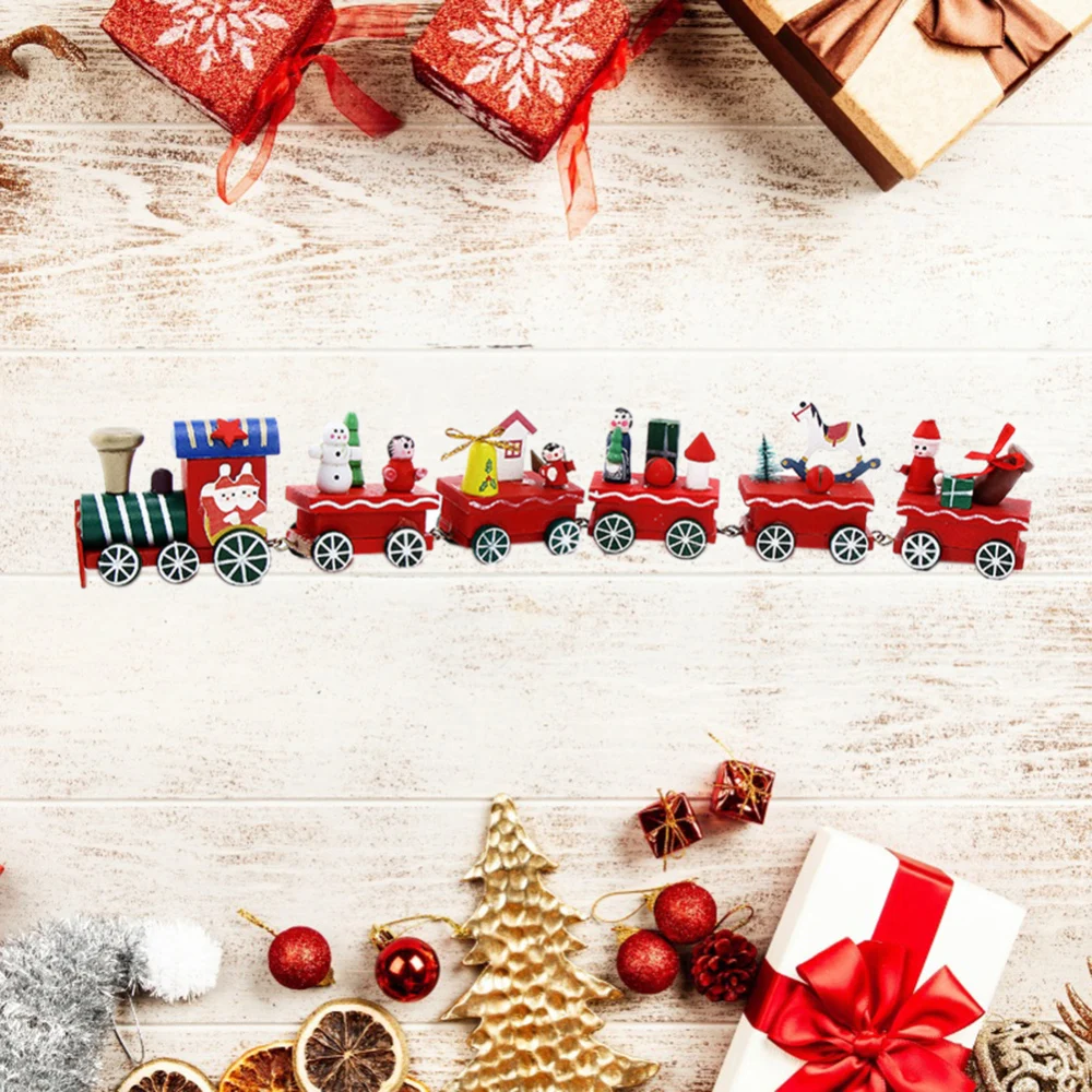 

6 Little Christmas Wood Train Painted Toys Home Window Decoration with Santa Xmas tree kid gift ornament navidad new year gift