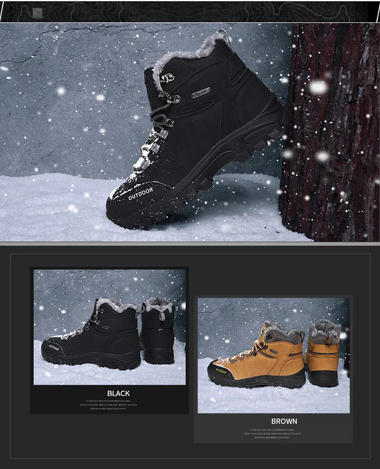 Brand Classic Men Winter Snow Boots Super Warm Fur Male Ankle Boots Men Waterproof Non-slip Hiking Shoes Male Autumn Basic Shoes
