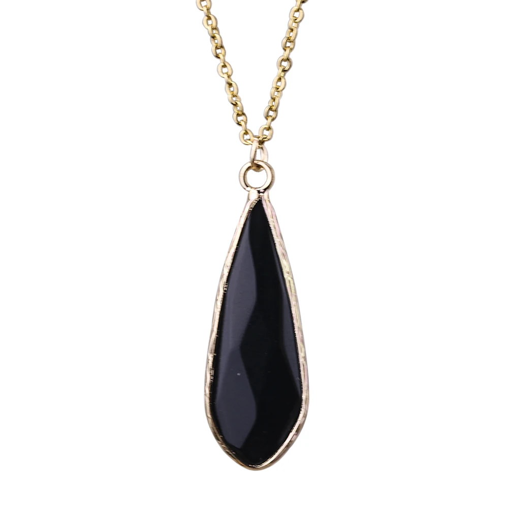 

Rhomb Obsidian Pendant Stainless Steel Chain Necklace