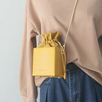 

Stone pattern Drawstring Bucket Box bag 2020 Fashion New Quality Leather Women's Designer Handbag Chain Shoulder Messenger Bag