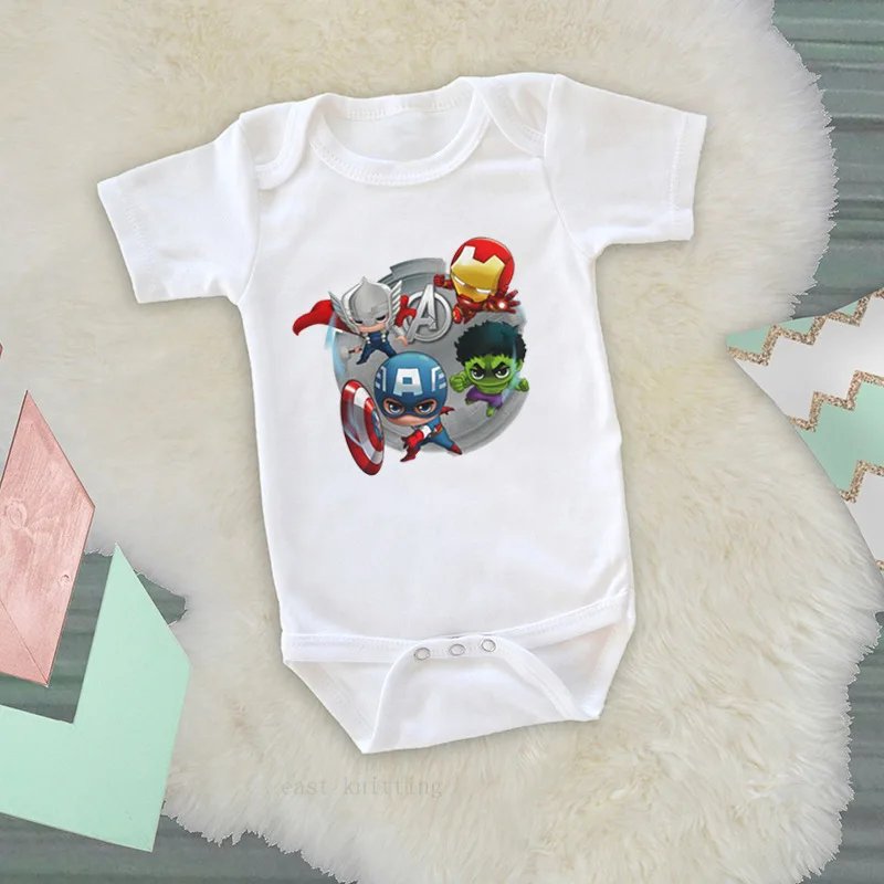 Летний детский комбинезон; Модные Детские боди с короткими рукавами для маленьких мальчиков и девочек; белые комбинезоны с милыми рисунками для новорожденных; одежда