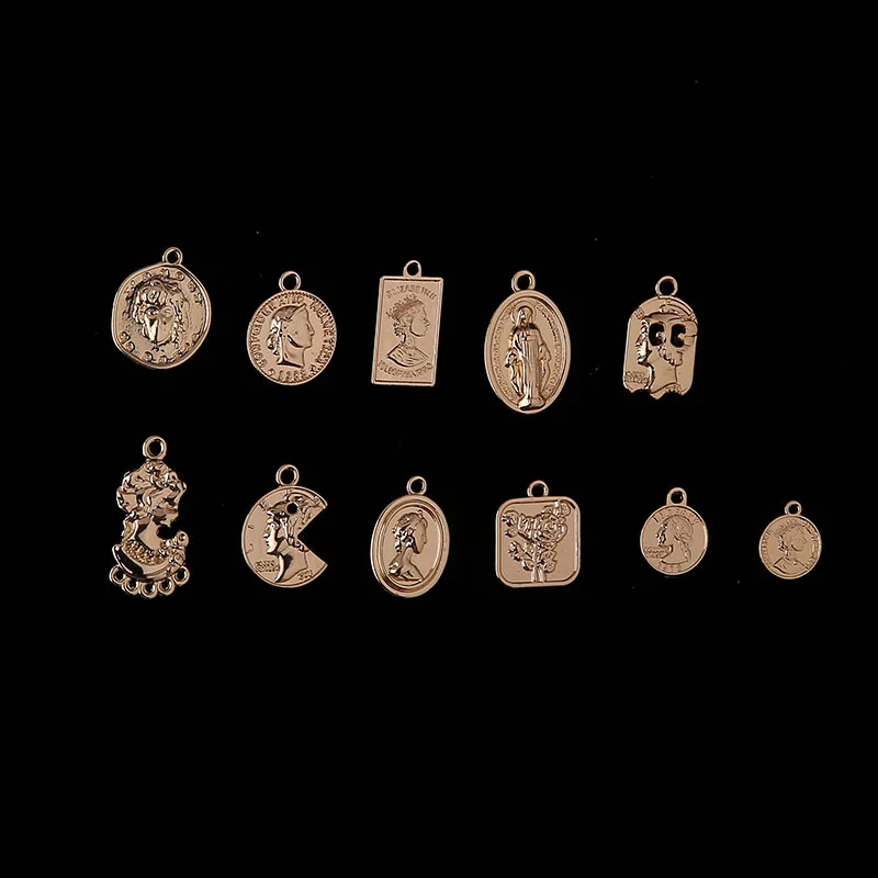 10pcsRetro Coin Round Oval Beauty Head Pendant Earrings for Women 2020 Vintage Ear Pin Diy Jewelry Accessories Hot Sale Alloy | Украшения и