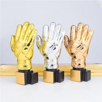 

Goalkeeper Plating Resin Trophy Goalie Gloves Shape Soccer Match Award Toy with Base for Office School Kindergarten (Golden)