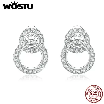 

WOSTU Elegant 925 Sterling Silver Dazzling Zirconia Silver Earrings Round Circle Stud Earrings for Women Fashion Jewelry CTE388