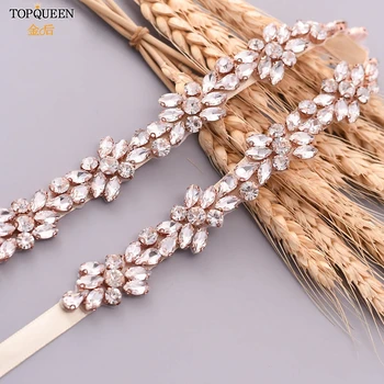 

TOPQUEEN S437-RG Rose Gold Bridal Belt for Wedding Dresses Belt for Party Rhinstone Belt Rose Gold Beaded Belt Formal Gown Belt